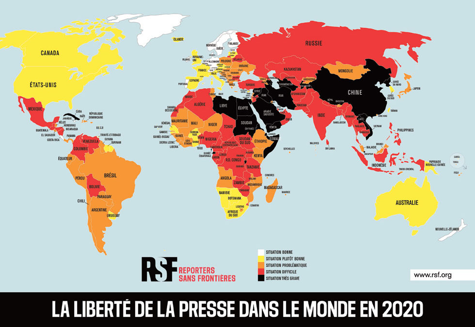 Classement mondial de la liberté de la presse 2020 : la décennie à venir sera décisive pour le journalisme